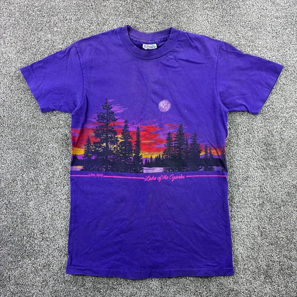 Vintage Lake of the Ozarks Shirt Mens Medium Purple Sunset Lake San Segal